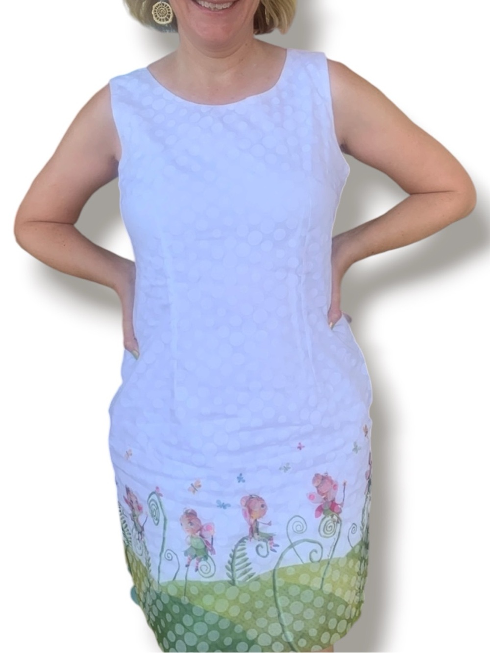 Anatopik Neverland Fairy Print Dress Polka Dot White Midi Art Dress Whimsical
